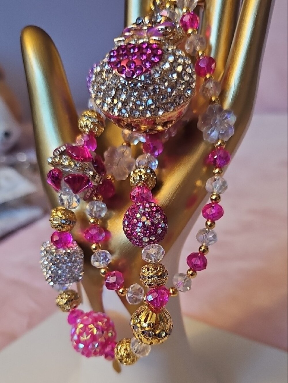 CHARMS: Gold-Tone Pink Crystal Heart Money Bag - Picture 4 of 5
